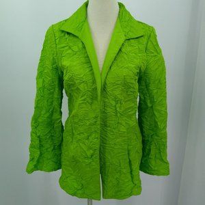 Citiknits Size Small Blazer Jacket Green Crinkle Open Front Long Sleeve